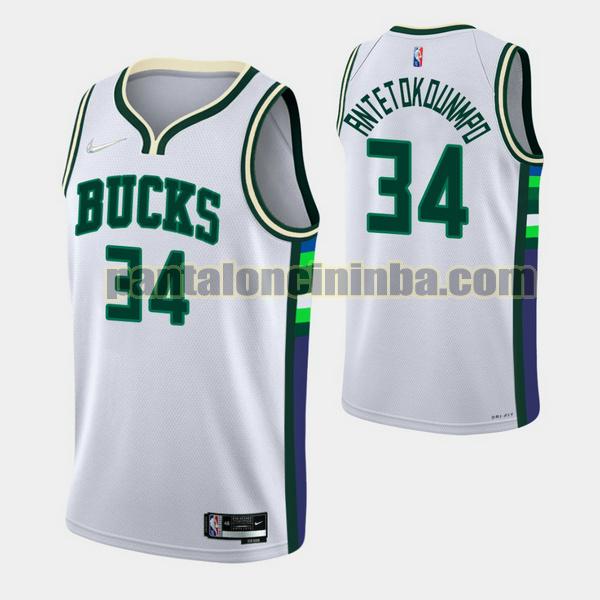 Canotta Uomo basket Giannis Antetokounmpo 34 Milwaukee Bucks Bianca 2021-2022