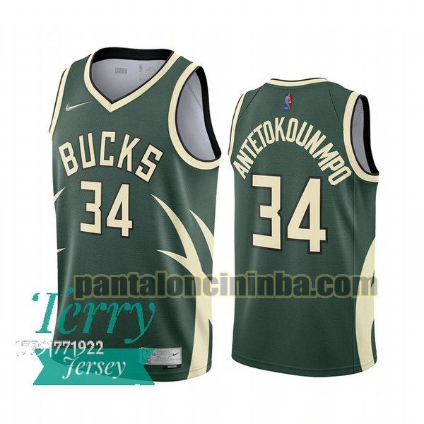 Canotta Uomo basket Giannis Antetokounmpo 34 Milwaukee Bucks Verde 2021