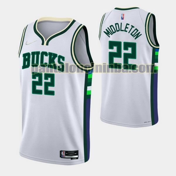 Canotta Uomo basket Khris Middleton 22 Milwaukee Bucks Bianca 2021-2022