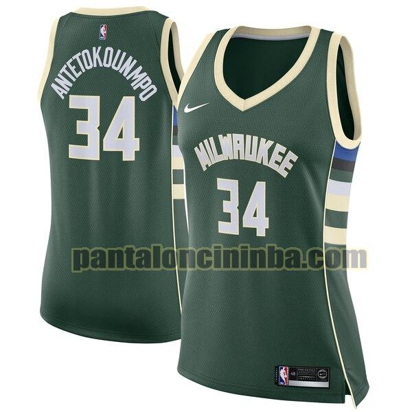 Maglia Donna basket Giannis Antetokounmpo 34 Milwaukee Bucks Verde Nike icon edition