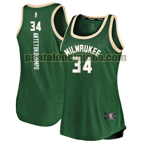 Maglia Donna basket Giannis Antetokounmpo 34 Milwaukee Bucks Verde clasico