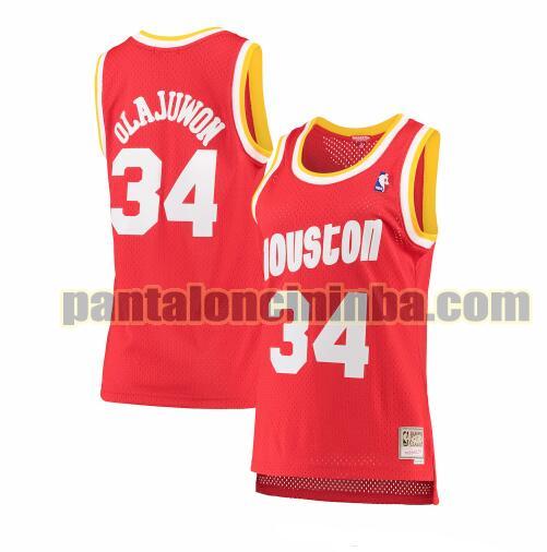 Maglia Donna basket Hakeem Olajuwon 34 Houston Rockets Rosso hardwood classics