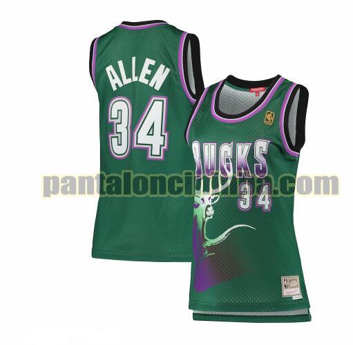 Maglia Donna basket Ray Allen 34 Milwaukee Bucks Verde hardwood classics