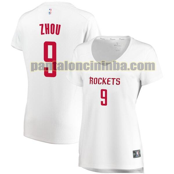 Maglia Donna basket Zhou Qi 9 Houston Rockets Bianco association edition