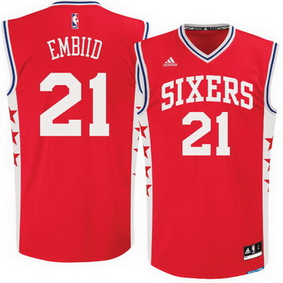 maglia nba joel embiid 21 philadelphia 76ers rev30 rosso