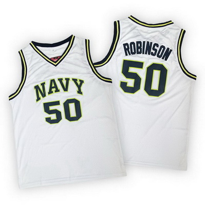 maglie uomo ncaa navy midshipmen david robinson 50 bianca