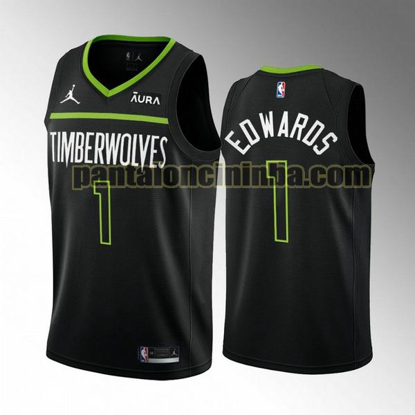 Maglie Uomo basket Anthony Edwards 1 Minnesota Timberwolves Nero 2022 2023