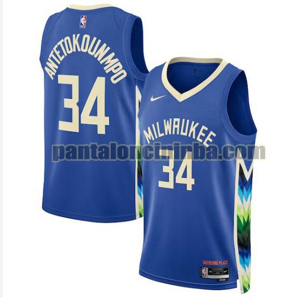 Maglie Uomo basket Giannis Antetokounmpo Milwaukee Bucks Blu 2022 2023