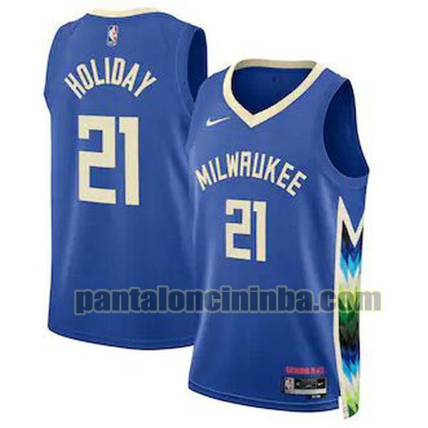 Maglie Uomo basket Holiday Milwaukee Bucks Blu 2022 2023