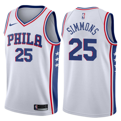 maglia basket ben simmons 25 2017-2018 philadelphia 76ers bianca