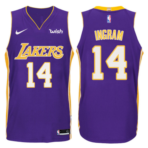 maglia brandon ingram 14 2017-2018 los angeles lakers porpora