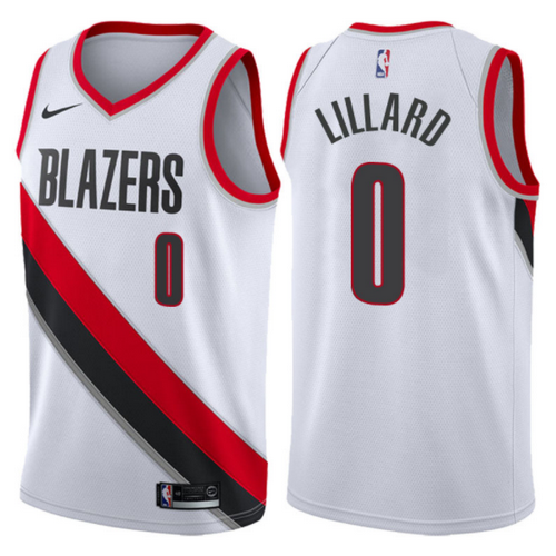 maglia damian lillard 0 2017-2018 portland trail blazers bianca