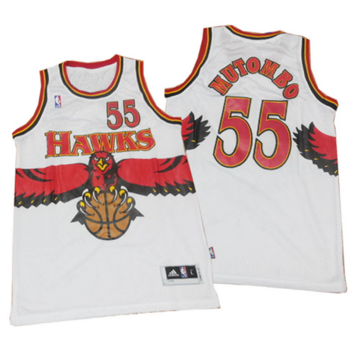 maglia dikembe mutombo 55 atlanta hawks bianca