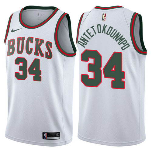 Maglia khris giannis antetokounmpo 34 2017-2018 Milwaukee Bucks bianca