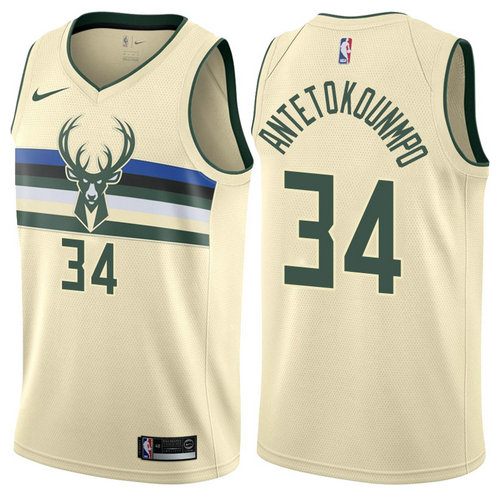 Maglia khris giannis antetokounmpo 34 2017-2018 Milwaukee Bucks giallo