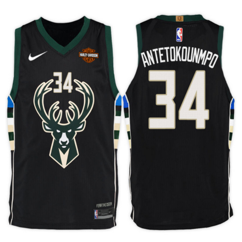 Maglia giannis antetokounmpo 34 2017-2018 Milwaukee Bucks nero