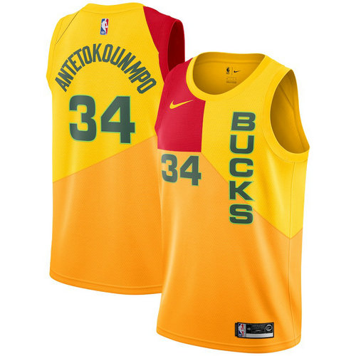 Maglia giannis antetokounmpo 34 2018-2019 Milwaukee Bucks giallo