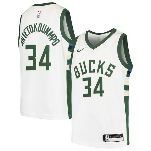 Maglia giannis antetokounmpo 34 2019 Milwaukee Bucks Bianca