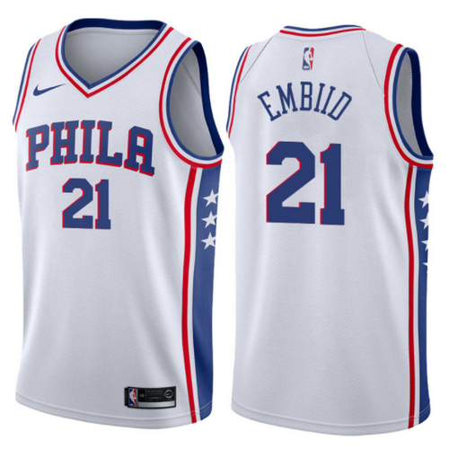 maglia joel embiid 21 2017-2018 philadelphia 76ers bianca