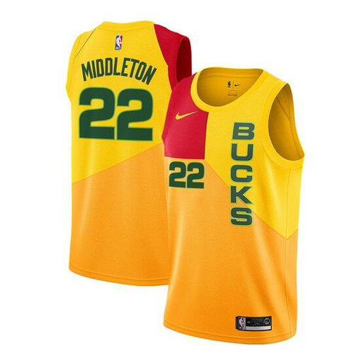 Maglia khris middleton 22 2018-2019 Milwaukee Bucks giallo