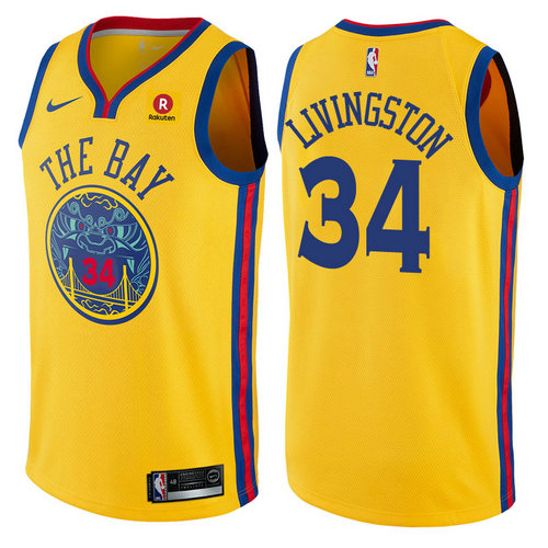 maglia shaun livingston 34 2017-2018 golden state warriors d'oro