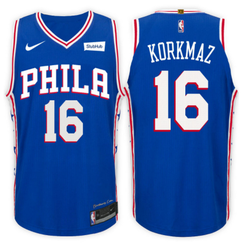 maglia furkan korkmaz 16 2017-2018 philadelphia 76ers blu