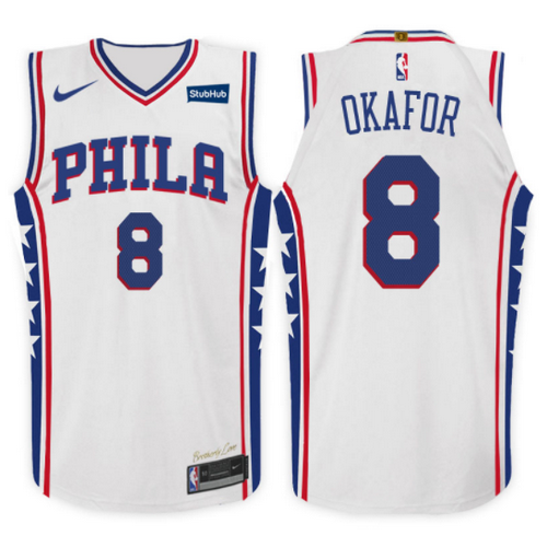 maglia jahlil okafor 8 2017-2018 philadelphia 76ers bianca