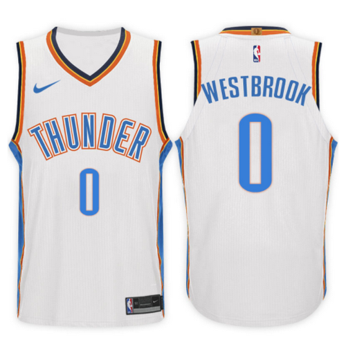 maglia russell westbrook 0 2017-2018 oklahoma city thunder bianca