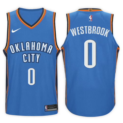 maglia russell westbrook 0 2017-2018 oklahoma city thunder blu